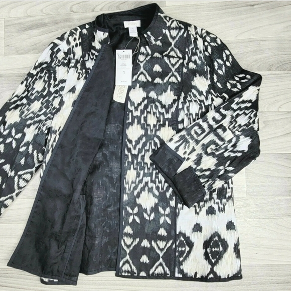Chicos IKAT Reversible Janelle Patten Jacket Black/White Womens Size 1(Med) NWT - Picture 3 of 7